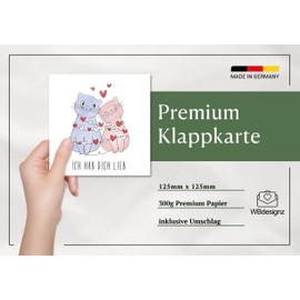 Relationship Card Friendship – Folding Card with Envelope for Partner and Friends – Ich Hab Dich Lieb mit Katzen Couple (125 x 125 mm)