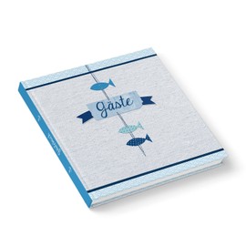Logbuch-Verlag Guest Book Communion with Fish Blue White Turquoise Christening Confirmation Birthday Wedding Square 21 x 21 cm