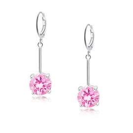 VONSSY Gemstone Drop Earrings, Stylish 18 Carat Platinum/Gold-Plated Leverback Crystal Hanging Earrings, Silver Jewellery Gift for Mother, Daughter, Wife, Cubic Zirconia, Cubic Zirconia