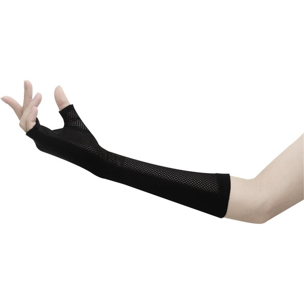 Otafuku Glove UV-2251 Summer Arm Cover, 100% Cotton, Mesh, Semi-Long, UV Protection, Fingerless, Women's, Black, One Size Fits Most
