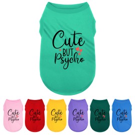 Expressive Polyester Dog Shirt Vest: Soft and Lightweight Puppy Shirt for Small and Medium Dogs, Featuring The Playful 'Cute but Psycho' Slogan Print Shirts Tank Top Turquoise S