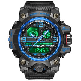 Mens Sport Watch Digital Waterproof Military Tactical Watches Outdoor Analog Watch Army Big Face LED Alarm Stopwatch Shockproof Electronic Watch for Men