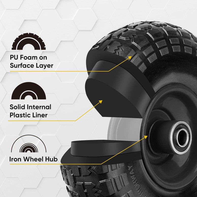 TICONN 10" Solid Tires, 2 Pack Flat Free 4.10/3.50-4'' Wheels