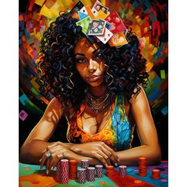 Paint by Number African Poker Women Abstract Graffiti DIY Painting on Canvas with Brushes Acrylic Paints Afro Black Girl Paint by Numbers for Adults Kids Student Beginner 16x20 Inch（Frameless）