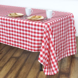 TABLECLOTHSFACTORY Perfect Picnic Inspired Checkered 60x102 Polyester Rectangle Tablecloths White/Red