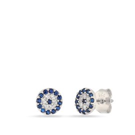 Einzelstück® Nazar Gold Stud Earrings I 925 Sterling Silver with 14 Gold-Plated I Silver Earring with Blue and White Zirconia Stones I Hypoallergenic and Nickel-Free (Evil Eye), Sterling Silver