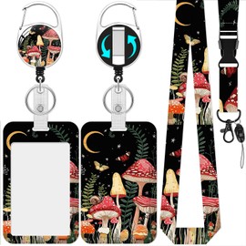 Fjdcslwx Mushroom Badge Holder Reel Lanyard,ID Card Badge Holder Retractable Name Tag Clips for Doctor Nurse Teacher Office Student