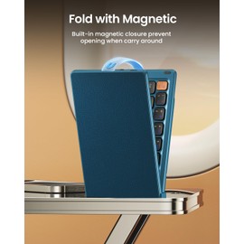 ProtoArc Foldable Compact Keyboard, XK04 Portable Bluetooth Keyboard with PU Leather Cover, Pocket-Sized Wireless Travel Keyboard for iPad, iPhone, Smartphone, Tablet and Laptop - Blue