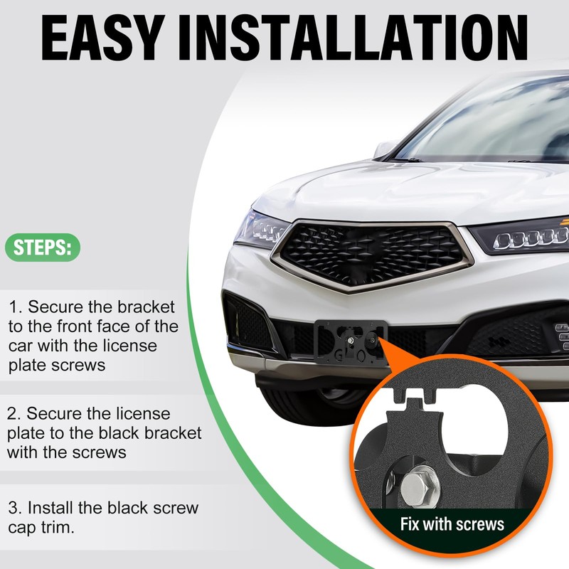 No Drill Front License Plate Bracket Holder Compatible with Acura