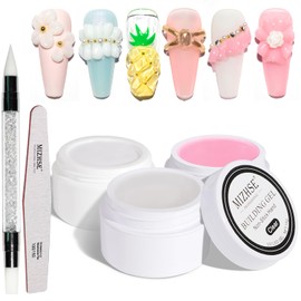 MIZHSE Solid Builder Gel for nails, 3 Colors Sculpture Nail Extension Gel for Nails, Clear White Pink Non-Sticky Hand Builder Gel Carving Gel Modeling Nail Art Gel for Nail Art Salon Home DIY Gift
