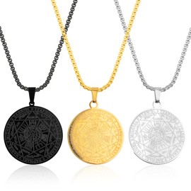 JMKTOOL 3pcs Archangels Pendant Necklaces - Stainless Steel Seven Princes of Heaven Seal of the Archangel Michael Coin Pendant Medal with Chain for Men and Women Protection Amulet