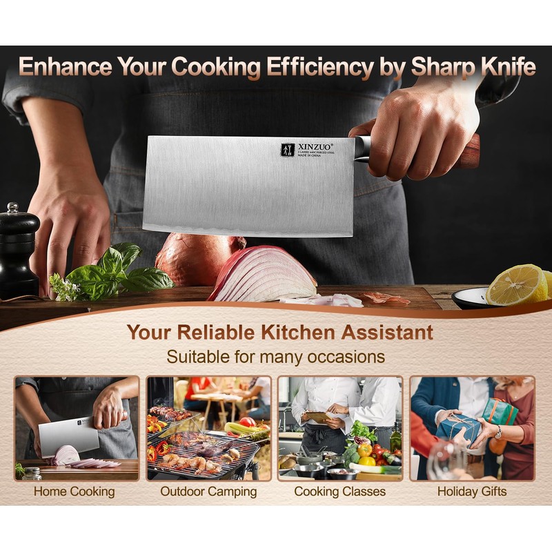 XINZUO 7.4 Inch Professional Chinese Chef Knife,Razor-Sharp Composite Stainless Steel