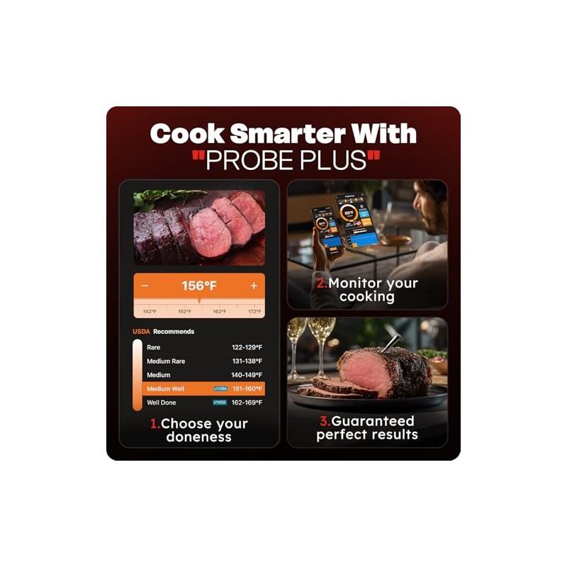 Termómetro digital inalámbrico inteligente Bluetooth para carne, 6 sensores de