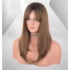 LEMEIZ Ombre Brown Wigs with Blunt Bangs, Synthetic Brown Hair
