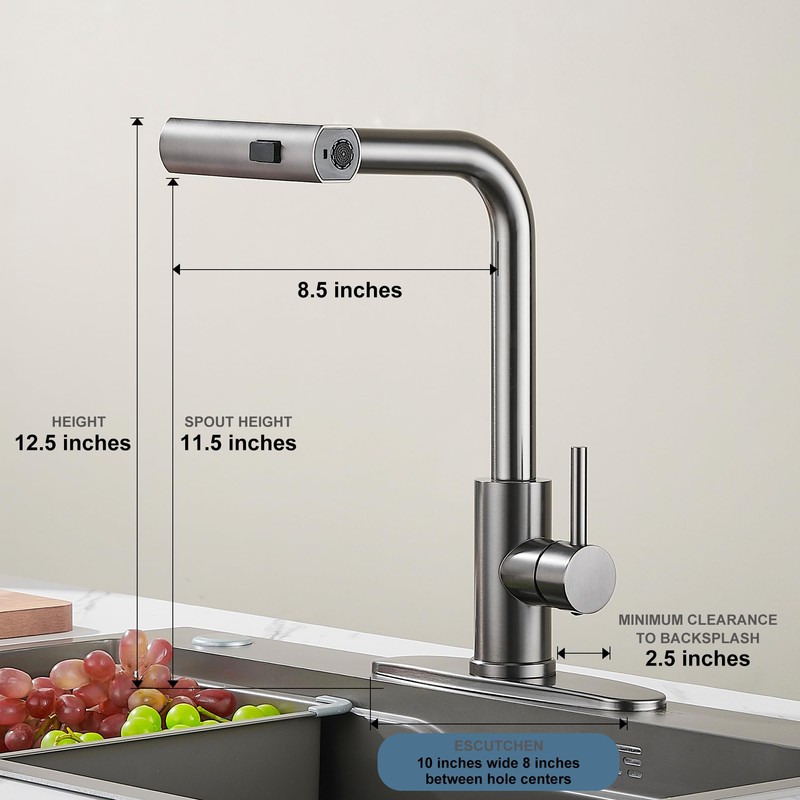 AVSIILE Kitchen Faucet with Pull Down Sprayer, Gun Grey Waterfall