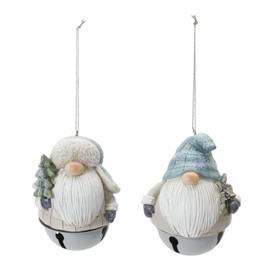 Melrose 12ct Blue and Ivory Gnome Sleigh Christmas Bell Ornaments 4.25"