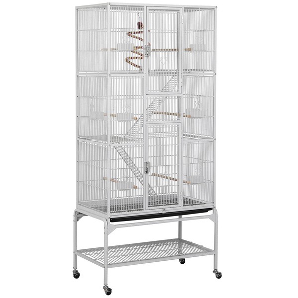 Yaheetech 69-Inch Extra Large Wrought Animal Cage Metal 3 Levels Small Animal Cage w/Cross Shelves and Ladders for Ferret Chinchilla Sugar Glider Squirrel, White