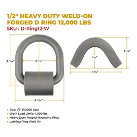 Mytee Products (12 Pack) 1/2" Heavy Duty Weld-On Forged D Ring 12,000 Lbs