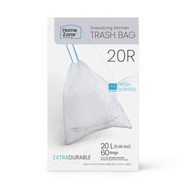 Home Zone Living 5.3 Gallon Kitchen Trash Bags with Drawstring Handles, Heavy Duty Custom Fit Design for 20 Liter Dual Recycling Liners, Code 20R, 60-Count