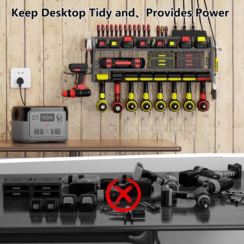 FULOOPHI Power Tool Organizer Wall Mount with Charging Station, 3