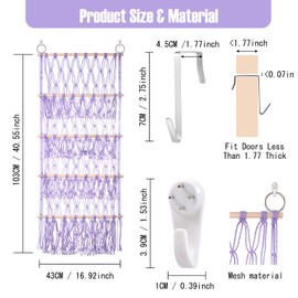 DOEGUAIY Stuffed Animal Net or Hammock Large Plushie Net Corner with 4 Layers Macrame Boho Toy Hammock Net Stuffed Animals Holder Hanging for Small Toy Storage Toddler Kids Room Decor -Purple