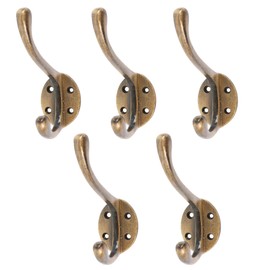 Hammer and Tongs Brass Hat & Coat Hooks - Pack of 5 - W40mm x H105mm - Metal Vintage Wall Mounted Entryway Coat Hooks Hat Hook Storage Hanging for Clothes, Coats, Hats