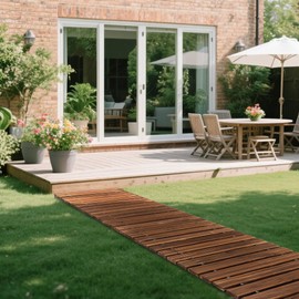 COSIEST 12FT Wooden Garden Pathway, Straight Roll Out Anti-Slip Walkway for Outdoor Decor, Weather-Resistant, Easy Unfold Instant Boardwalk Path for Lawn Patio Yard Deck (Walnut Color, 12 FT)