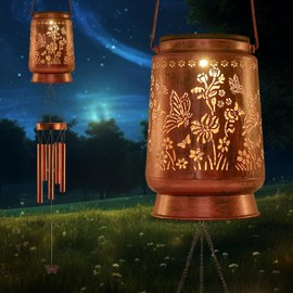 Solar Wind Chimes for Outside Butterfly Gifts for Women Mom Grandma,2-in-1 Hanging Solar Lantern Outdoor Wind Chime, Metal Garden Decor Memorial Windchimes for Patio Porch Yard Backyard