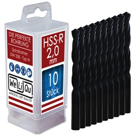 WELIQU HSS-R Twist Drill Bit Diameter 2.0 mm Roll-Rolled Metal Drill Bits for Steel, Aluminium, Brass, NE Metal, Casting, PVC, Pack of 10