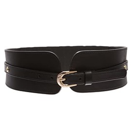 Women's High Waist Elastic Linked Cowhide Stretch Tapered Comfort Leather Belt, Black | l/xl-37"