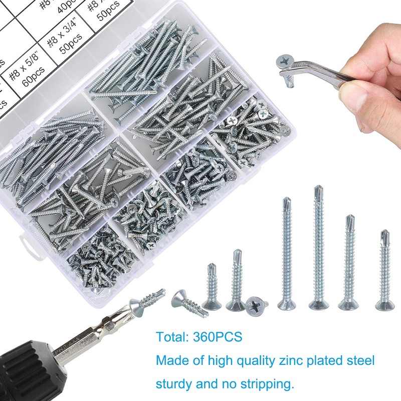 FandWay 360 Pcs M4.2(#8) Zinc Plated Steel Countersunk Head Phillips