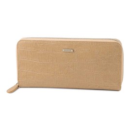 Balcos Crocodile-Embossed Long Wallet, Women's, ONESIZE, Round Zipper, Genuine Leather, Large Capacity, beige