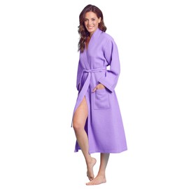 Soft Touch Linen- Luxurious Robe Soft- Absorbent Lightweight- Long Kimono Waffle Hotel/Spa Cotton Bathrobe for Women, (Lavender, Small)