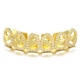 Gold Plated Diamond Grills Shiny Hip Hop Teeth Grillz Caps Top and Bottom Grillz for Men and Women