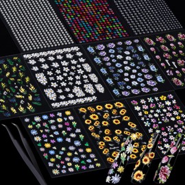 FANDAMEI Flower Nail Stickers, Nail Decals, 7 Sheets 5D Embossed Nail Stickers for Nail Art, 10 PCS Self-Adhesive Nail Art Sticker, Floral Nail Decorations for Girls, Women
