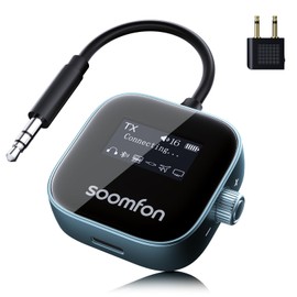 SOOMFON Bluetooth 5.3 Transmitter Receiver with 3.5mm Jack with LCD Screen, Dual Pairing,13H Playtime AUX Bluetooth Adapter, 2-in-1 Wireless Audio Transmitter for Airplane TV Headphones Speakers