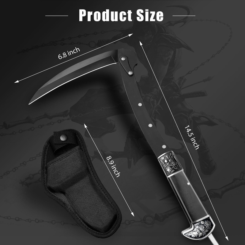Black Sharp Folding Sickle Knife, Two Section Foldable Scythe Knife,