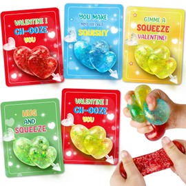 Valentines Day Gifts Cards for Kids, 24 Pack Heart Stress Balls with Greeting Cards, Stretchy Toy Balls Bulk Gift for Kids Classroom Exchange Prizes, Squeeze Fidget Toys for Party Favor