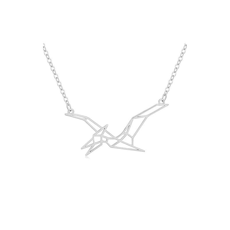 MANZHEN Origami Dinosaur Animal Dragon Pendant Necklace (silver)