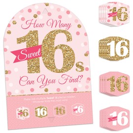 Big Dot of Happiness Sweet 16-16th Birthday Party Scavenger Hunt - 1 soporte y 48 piezas de juego - Ocultar y encontrar juego
