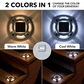 AGPTEK Solar Driveway Lights Outdoor 1 Pack, 2 Color Modes LED Deck Dock Marine Waterproof Driveway Marker Lights for Step Sidewalk Stair Garden Pathway Walkway Yard (Warm White/Cool White)