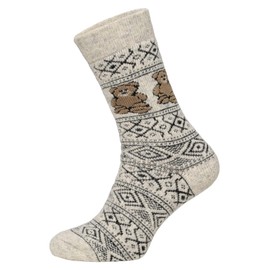 Norwegian Socks with Teddy Pattern - Women and Men Cuddly Socks Made of Wool - Thick Socks with High Wool Content in Norwegian Design - Durable, Soft and Comfortable on the Skin, gray