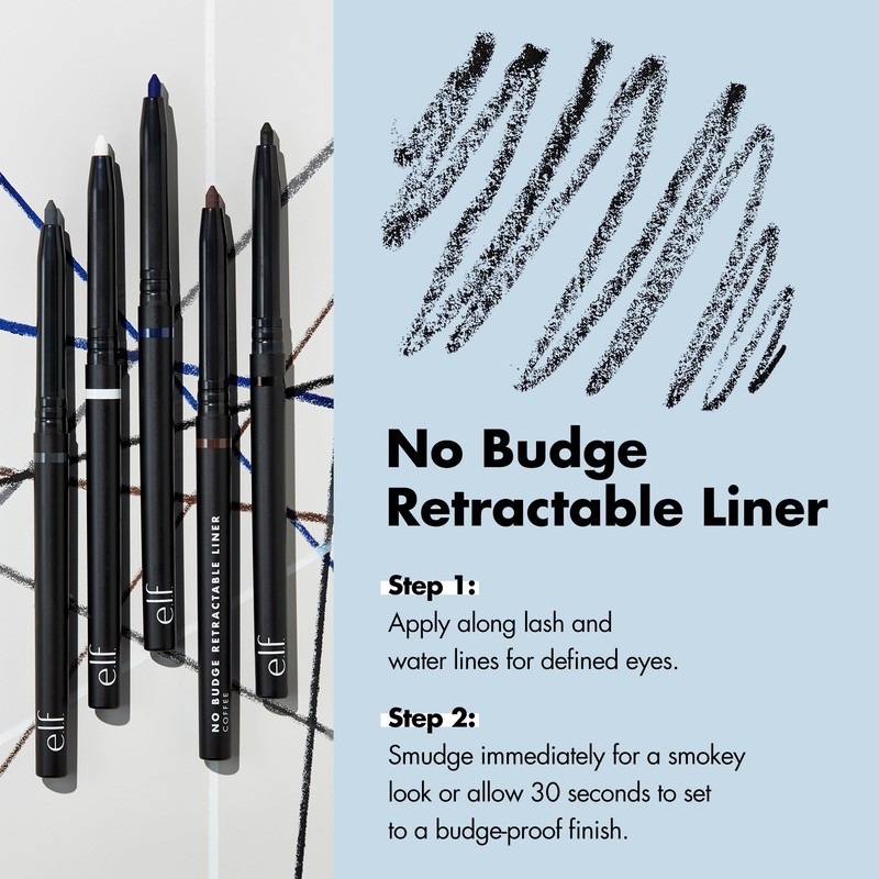 e.l.f. No Budge Retractable Eyeliner, Creamy, Ultra-Pigmented & Waterproof, Creates