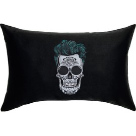 EXPRESS-STICKEREI Skull Tattoo Dia de los Muertos Cushion Mexican Skull Decorative Cushion with Filling - Decorative Cushion Sofa Cushion Tribal Skull Design Filling with Cover 40 x 60 cm Black