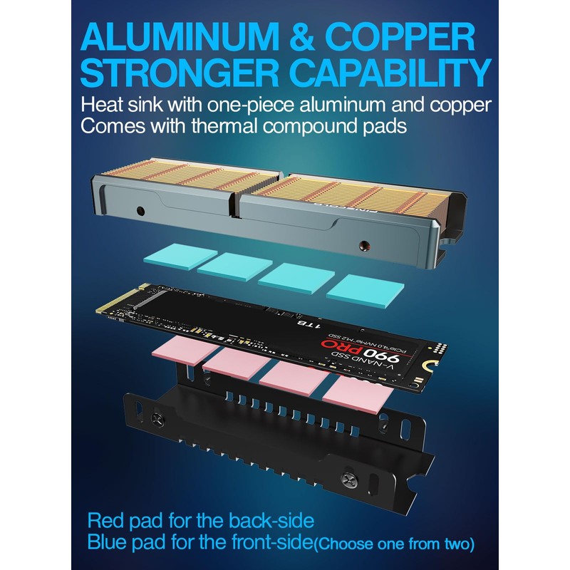 JEYI Copper M.2 HeatSink, Passive Nvme SSD Heatsinks with Copper