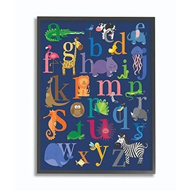 Stupell Industries Navy Alphabet Animal Icons Black Framed Wall Art, 16x20, Design by Artist lezleelliott