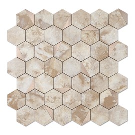 OYASIMI Hexagon Peel and Stick Backsplash for Kitchen Wall, 10 Sheets Heat Resistant Stick on Backsplash PVC Smart Tiles, 12'' Ecru Beige Waterproof Peel and Stick Tile for Bathroom