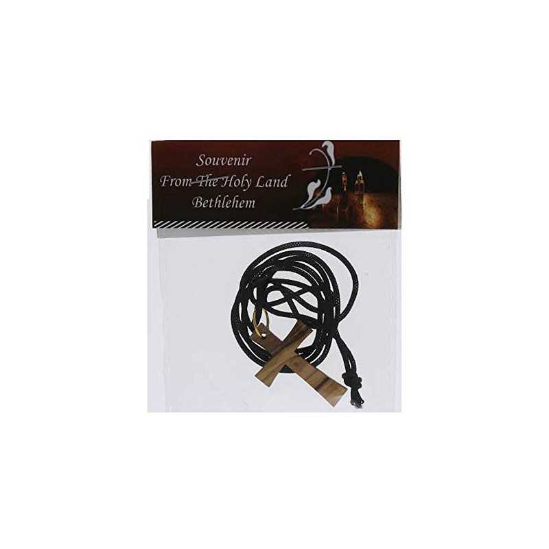 Modern Olive Wood Cross Necklace from Holy Lands Adjustable 28
