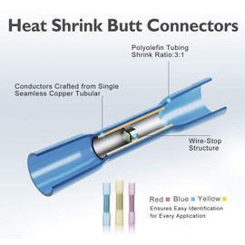 AIRIC Heat Shrink Butt Connectors 22-16 Gauge Waterproof Crimp Terminals Marine Grade Automotive Electrical Straight Splice Connectors, Red 100pcs