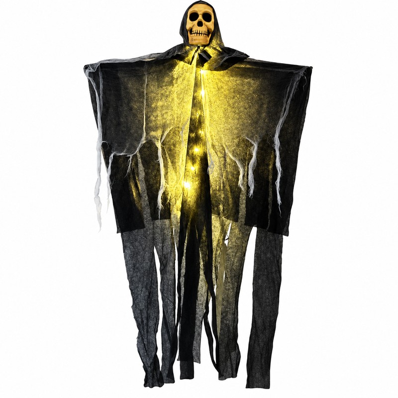 1pc Halloween Glowing Skull Skeleton Ghost Decoration, Hanging Gauze Ghost